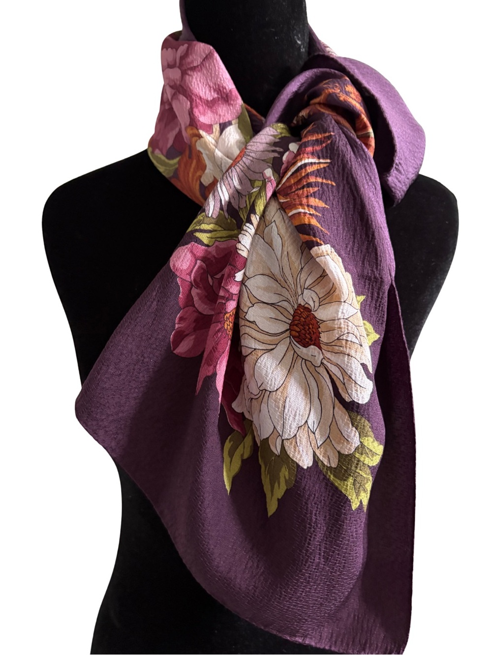 Vintage Giorgio Sermoneta Roma Silk Scarf Baroque Floral Plum Burgundy
